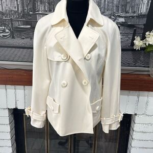 Anne Klein Coat double breasted Blazer Jacket Sz 8 Stretch Ivory Beige Cream